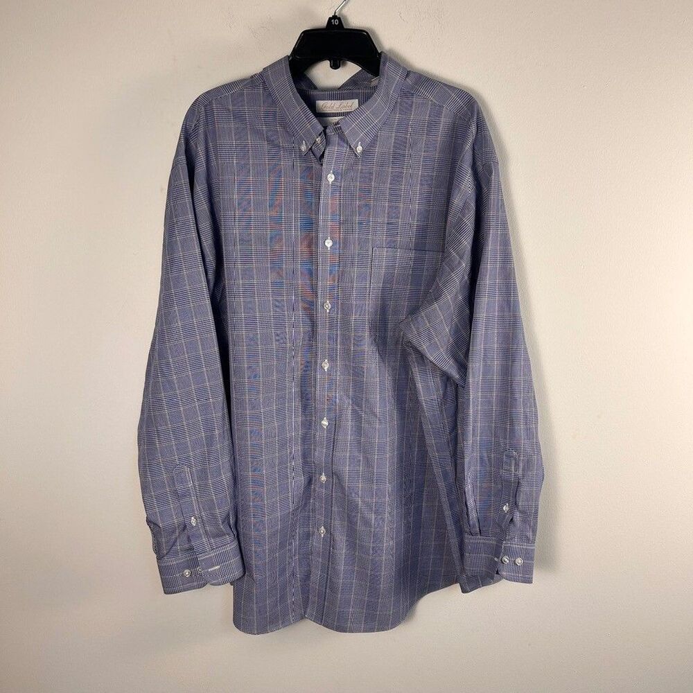 Roundtree and Yorke Gold Label Shirt Mens 2XB Blue Plaid Non Iron Cotton